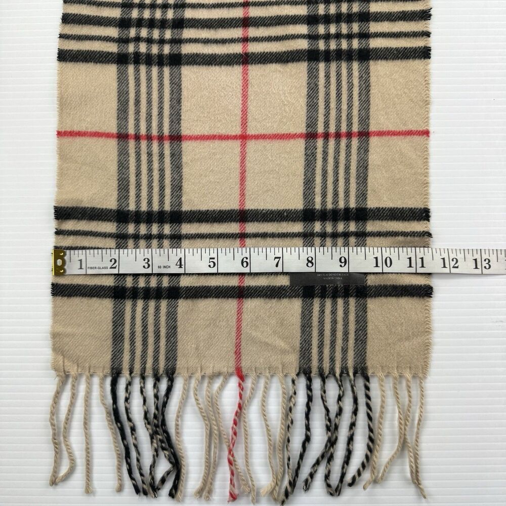 DG Cashmere Plaid Scarf Beige Check Fringe Soft Acrylic Classic Luxury Heritage - Picture 6 of 7